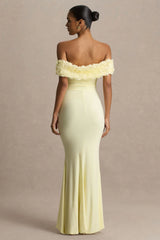 Pastille | Lemon Floral Bardot Maxi Dress With Ruched Detailing
