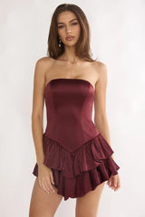 Dovira Bow Back Mini Romper Wine