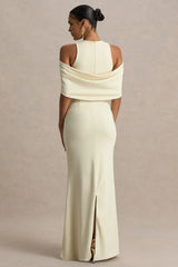 Yulia | Sand High-Neck Maxi Dress With Cape Sleeves