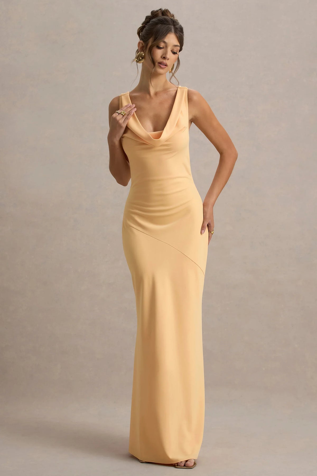 Alesso | Peach Satin Cowl-Neck Maxi Dress