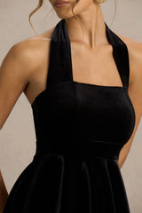Mirage | Black Velvet Halter-Neck Mini Dress With Skater-Skirt