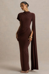 Tropic | Brown High-Neck Maxi With Long Cape Sleeve
