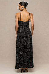 Allora | Black Sequin Bandeau Maxi Dress With Pleated Skirt