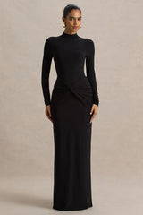 Alula | Black High-Neck Maxi Dress With Twist Detail
