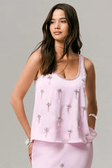 Arianna | Pink Satin Scoop-Neck Embellished Top