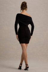 Zhara | Black Ruched One-Shoulder Bodycon Mini Dress