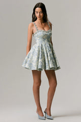 Seashell | Light Blue Jacquard Sweetheart Skater Mini Dress