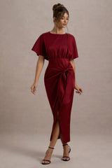 Mika | Port Satin Short-Sleeve Wrap Midi Dress
