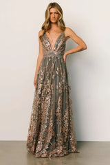 Lucienne Shimmer Maxi Gown | Eucalyptus + Rose