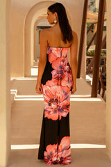 Sofiane | Black & Pink Floral Print Bandeau Maxi Dress