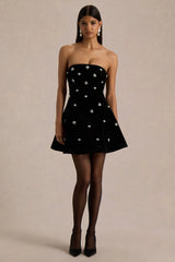 Beloved | Burgundy Velvet Hand-Embellished Square-Neck Mini Dress