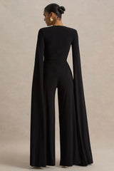 Zara | Black Square-Neck Jumpsuit With Cape Sleeves