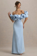 Allie | Powder Blue Puff Bardot Maxi Dress