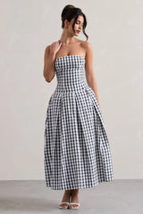 Maisy | Black & White Gingham Strapless Maxi Dress