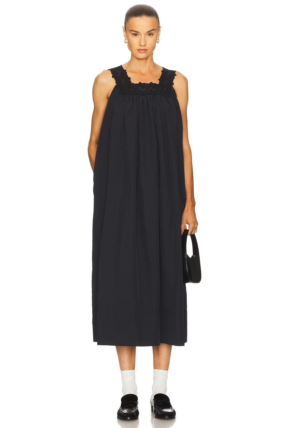 Midi Dress With Lace in Tech Poplin
