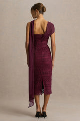 Secret | Burgundy Bandeau Lace Midi Dress With Scarf Detail