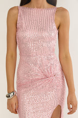 Zaretha Backless Split Maxi Dress Sequin Pink