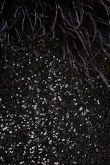 Daze | Black Sequin Bandeau Maxi Dress With Feather-Trim