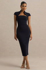 Elsie | Navy Cut-Out Neck Midi Dress With Short Sleeves