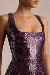 High Life | Plum Sequin Square-Neck Maxi Dress With Front-High Split