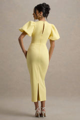Dakota | Lemon Blue Puff-Sleeve Midi Dress