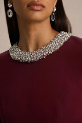 Eletta | Burgundy Embellished High-Neck Mini Dress