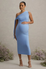 Katarine | Powder Blue Asymmetric Knot Maternity Midi Dress