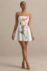 Taylor | White Lily Print Square-Neck Mini Dress