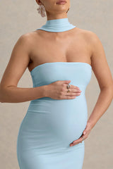 Glaze | Powder Blue High-Neck Maternity Maxi Dress