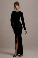 Love Lost | Black Velvet Embellished Twist Maxi Dress