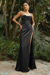 Ladivine Cd295 Satin Long Slit Thin Dot Crystal Ball Gown